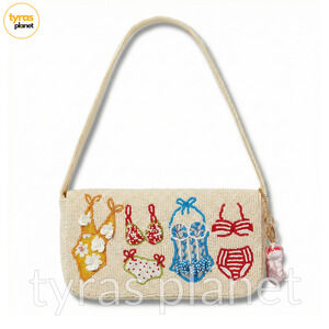 Bikini Swimsuit Beaded Shoulder Bag Handcrafted In India Viral Beige W/Charm NEW